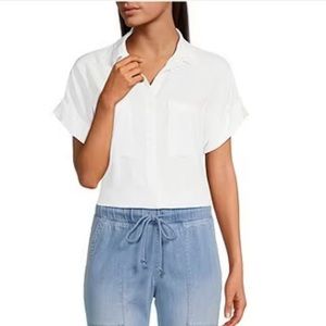 Cloth & Stone Anthropologie Tencel Woven Rolled Short Sleeve Collar Button-up